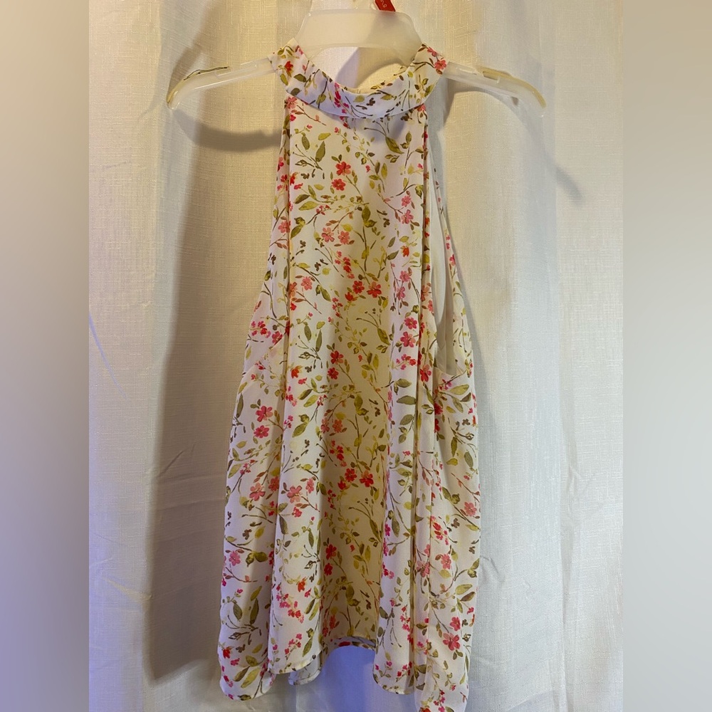 CeCe Cream Floral Halter blouse with Pink & Olive Print